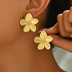 Stylish 201 Stainless Steel Striped Flower Stud Earrings, Golden, 30x30mm(CN5900-2)
