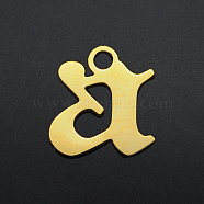 201 Stainless Steel Charms, Laser Cut, Letter, Golden, Letter.A, 7.5x7x1mm, Hole: 1.2mm(STAS-S105-JA570-A)