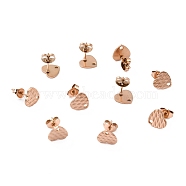 Ion Plating(IP) 304 Stainless Steel Stud Earring Findings, with Ear Nuts, Textured Heart, Rose Gold, 12x9mm, Hole: 1.4mm, Pin: 0.7mm(STAS-I183-04A-RG)