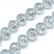 Electroplate Glass Bead Strands, Pearlized Plated, Faceted, Round, Clear, 13~14x13~14mm, Hole: 1.5mm, about 50pcs/strand, 26 inch(EGLA-S137-14mm-07)