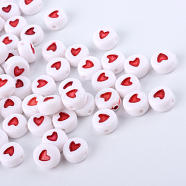 Opaque Acrylic Heart Letter Beads, Orange Red, 7x7x3.5mm, Hole: 1.8mm(X-SACR-Q126-07B)