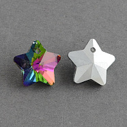 Star Electroplated Glass Pendants, Silver Plated Bottom, Faceted, Colorful, 13x14.5x8mm, Hole: 1mm(X-EGLA-R084-04)