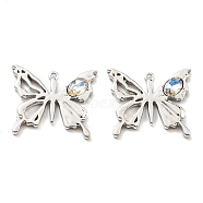 Rack Plating Alloy with Glass Pendants, Lead Free & Cadmium Free, Butterfly Charm, Platinum, 19x23x3mm, Hole: 1.2mm(PALLOY-K010-43P)