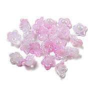 Iridescent Acrylic Bead Caps, AB Color Plated, 5-Petal Flower, Pearl Pink, 12.5x12.5x6.5mm, Hole: 1.5mm(X-OACR-C021-08G)