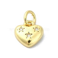 Heart Theme Brass Micro Pave Cubic Zirconia Charms, with Jump Ring, Real 18K Gold Plated, Star, 8.5x8.5x2mm, Hole: 3mm(KK-H475-56G-09)