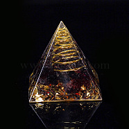 Orgonite Pyramid Resin Display Decorations, with Brass Findings, Gold Foil and Natural Garnet Chips Inside, for Home Office Desk, 30mm(G-PW0005-05K)