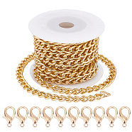 DIY Chain Necklace Making Kits, Including 3m Aluminium Curb Chain, 10Pcs Zinc Alloy Lobster Claw Clasps and Spools, Light Gold, 10x7x3mm(DIY-CA0002-75LG)