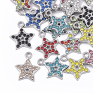304 Stainless Steel Pendants, with Rhinestone, Star, Mixed Color, 15.5x13x2mm, Hole: 2mm(STAS-T050-001)