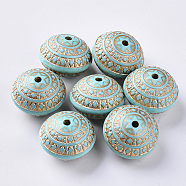 Plating Acrylic Beads, Golden Metal Enlaced, Rondelle, Dark Turquoise, 22.5x17mm, Hole: 3mm, about 110pcs/500g(OACR-S029-098)