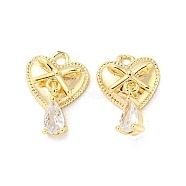 Brass Pendants, with Glass, Heart Charms, Real 18K Gold Plated, 14x10x4mm, Hole: 1.5mm(KK-H460-42G)