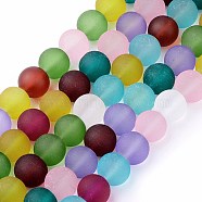 Frosted Glass Beads Strands, Round, Mixed Color, 12mm, Hole: 1.5mm(FGLA-MSMC001-02)