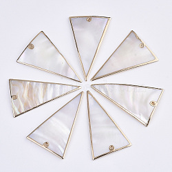 Natural Freshwater Shell Pendants, with Edge Brass Golden Plated, Triangle, Seashell Color, 49x31x3mm, Hole: 1.6mm(X-SSHEL-R045-11)