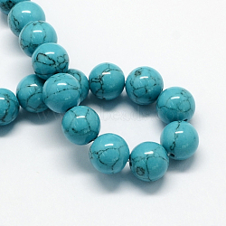 Dyed Synthetic Turquoise Gemstone Bead Strands, Round, Dark Turquoise, 6mm, Hole: 1mm, about 66pcs/strand, 15.7 inch(TURQ-R032-6mm-XSS09)