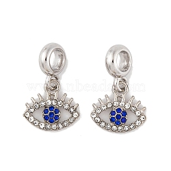 Rack Plating Alloy Crystal & Capri Blue Rhinestone European Dangle Charms, Eye Large Hole Pendants, Platinum, 23.5mm, Eye: 13x14.5x3mm, Hole: 4.5mm(FIND-C055-17P)