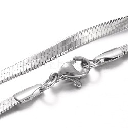 304 Stainless Steel Snake Chain Necklaces, with Lobster Claw Clasps, Stainless Steel Color, 17.7 inch(45cm), 3x0.6mm(NJEW-F195-01B-P)