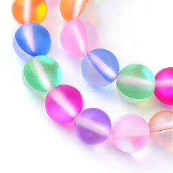Synthetic Moonstone Beads Strands, Holographic Beads, Dyed, Frosted, Round, Colorful, 8mm, Hole: 1mm, about 45~47pcs/strand, 14~15 inch(G-R375-8mm-A08)