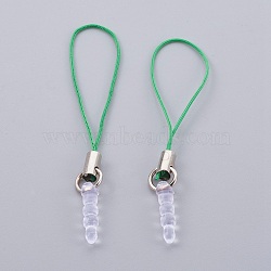 Plastic Mobile Dustproof Plugs, Mobile Straps, with Nylon Cord, Iron Findings and Brass Cord Ends, Platinum, Green, 67x7x4mm(MOBA-F005-11P-03)