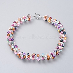 Beaded Necklaces, with Natural Freshwater Pearl Beads and Electroplate Glass Beads, Mixed Color, 16.9 inch(43cm)(NJEW-JN02558)