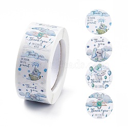 4 Patterns Paper Thank You Gift Sticker Rolls, Round Dot Decals for DIY Scrapbooking, Craft, Elephant Pattern, Light Sky Blue, 25mm, 500pcs/roll(STIC-E001-19)
