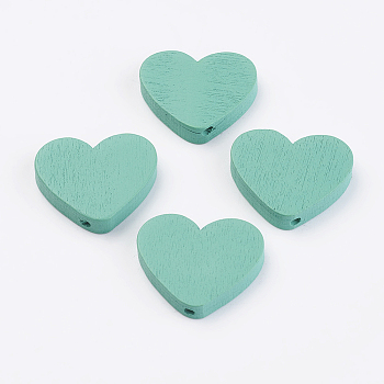 Natural Wood Beads, Dyed, Heart, Dark Cyan, 21x23.5x5mm, Hole: 2mm, about 590pcs/500g