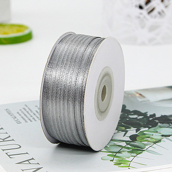 Polyester Double-Sided Satin Ribbons, Ornament Accessories, Flat, Gray, 3mm, 100 yards/roll