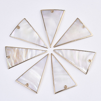 Natural Freshwater Shell Pendants, with Edge Brass Golden Plated, Triangle, Seashell Color, 49x31x3mm, Hole: 1.6mm