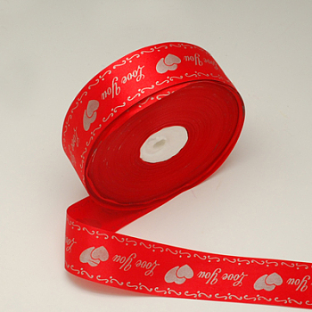 Wedding Ribbon, Single Face Satin Ribbon, Polyester Ribbon, Nice for Wedding Decoration, Valentine's Day, Heart with Love, Red, 1 inch(25mm), 100yards/roll(91.44m/roll)