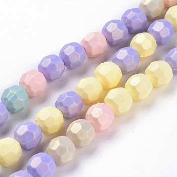 Spray Painted Resin Beads Strands, Faceted, Rubberized Style, Round, Mixed Color, 8x7.6mm, Hole: 1.2mm, about 45pcs/Strand, 13.98''(35.5cm)