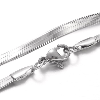 304 Stainless Steel Snake Chain Necklaces, with Lobster Claw Clasps, Stainless Steel Color, 17.7 inch(45cm), 3x0.6mm