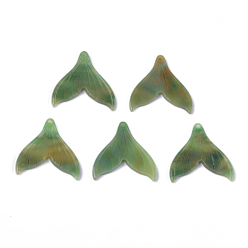 Cellulose Acetate(Resin) Pendants, Whale Tail Shape, Olive Drab, 26~26.5x26.5x2.5mm, Hole: 1mm