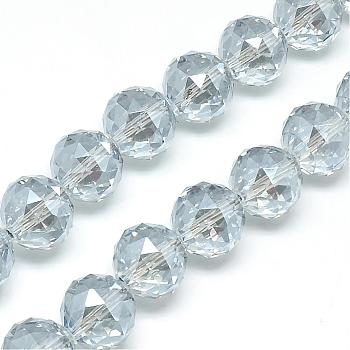Electroplate Glass Bead Strands, Pearlized Plated, Faceted, Round, Clear, 13~14x13~14mm, Hole: 1.5mm, about 50pcs/strand, 26 inch