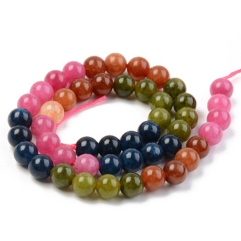 Round Dyed Natural Quartz Beads Strands, Segmented Multi-color Beads, Mixed Color, 8.5mm, Hole: 1mm, about 48pcs/strand, 15.16 inch(38.5cm)