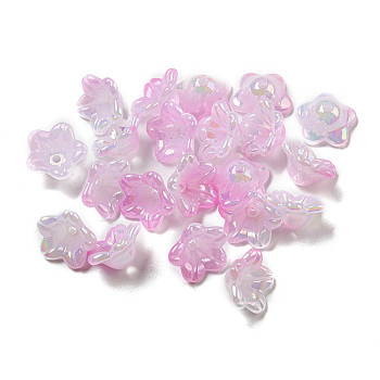 Iridescent Acrylic Bead Caps, AB Color Plated, 5-Petal Flower, Pearl Pink, 12.5x12.5x6.5mm, Hole: 1.5mm