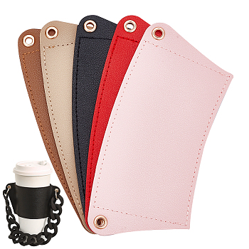 WADORN 5Pcs 5 Colors PU Leather Heat Resistant Reusable Cup Sleeve, with Acrylic Grommets, Mixed Color, 165x78x3mm, Hole: 5mm, 1pc/color