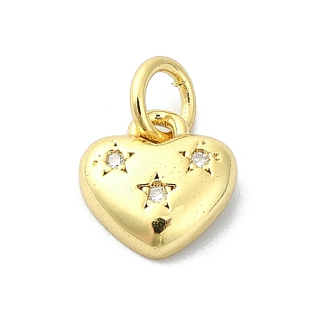 Heart Theme Brass Micro Pave Cubic Zirconia Charms, with Jump Ring, Real 18K Gold Plated, Star, 8.5x8.5x2mm, Hole: 3mm