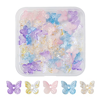 50Pcs 5 Colors Transparent Spray Painted Glass Charms, AB Color Plated, Butterfly, Mixed Color, 9.5x11x3mm, Hole: 0.8mm, 10pcs/color