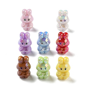 UV Plating Iridescent Acrylic Beads, AB Color, Rabbit, Mixed Color, 32x19x17mm, Hole: 2.5mm