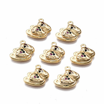 Brass Micro Pave Cubic Zirconia Charms, Nickel Free, Slippers, Real 18K Gold Plated, 11x12x3.5mm, Hole: 1.2mm
