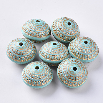 Plating Acrylic Beads, Golden Metal Enlaced, Rondelle, Dark Turquoise, 22.5x17mm, Hole: 3mm, about 110pcs/500g