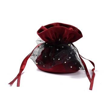 Velvet Jewelry Drawstring Gift Bags, Wedding Favor Candy Bags, Dark Red, 14x15.5x0.5cm