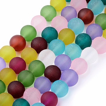 Frosted Glass Beads Strands, Round, Mixed Color, 12mm, Hole: 1.5mm