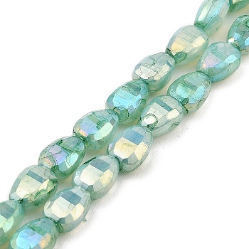 Imitation Jade Glass Beads Strands, AB Color Plated, Faceted, Teardrop, Medium Sea Green, 9x6x4.5mm, Hole: 2.2mm, about 58pcs/strand, 20.67''(52.5cm)