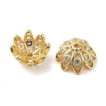 Brass Micro Pave Cubic Zirconia Bead Cap, Multi-Petal, Real 18K Gold Plated, 11.5x5.5mm, Hole: 1.4mm