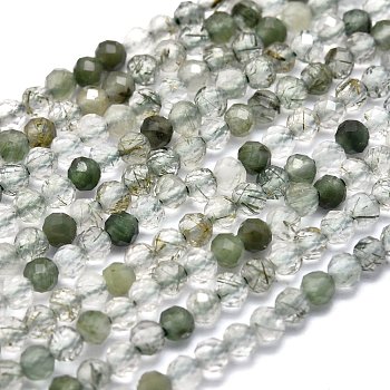 Natural Rutilated Quartz Beads Strands, Round, Faceted, 2.5mm, Hole: 0.5mm, about 158pcs/Strand, 15.55 inch(39.5cm)