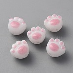 Opaque Acrylic Beads, Cat Paw, Pink, 11x12x9mm, Hole: 1.8mm(OACR-WH0036-10H)