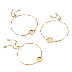 3Pcs 3 Styles 304 Stainless Steel Cable Chain Slider Bracelet Making, with Round Trays, with CCB Plastic Charms and Brass Beads, Golden, Tray: 10.5~14.5mm, 10-3/4 inch(27.2cm), 1pc/style(BJEW-TADJ00002)
