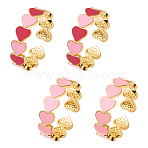 4Pcs 2 Colors Heart Brass Enamel Cuff Rings for Women, Golden, Mixed Color, Inner Diameter: 20mm, 2pcs/color(RJEW-HY0001-30)