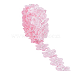 4 Yards Organza Flower Lace Trim, for Garment Accessories, with Resin Imitation Pearl Beads, Pearl Pink, 1-5/8 inch(42.5mm), about 4.00 Yards(3.66m)/pc(OCOR-WH0070-165B)