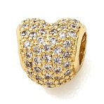 Brass Micro Pave Clear Cubic Zirconia European Beads, Large Hole Beads, Heart, Golden, 9.5x9.5x9mm, Hole: 4.5mm(CU-CBA0A9C-06B-G)