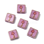 Handmade Lampwork Beads, Square with Mushroom, Plum, 15.5x15.5x6.5mm, Hole: 2mm(LA-CBAC6A6-04)